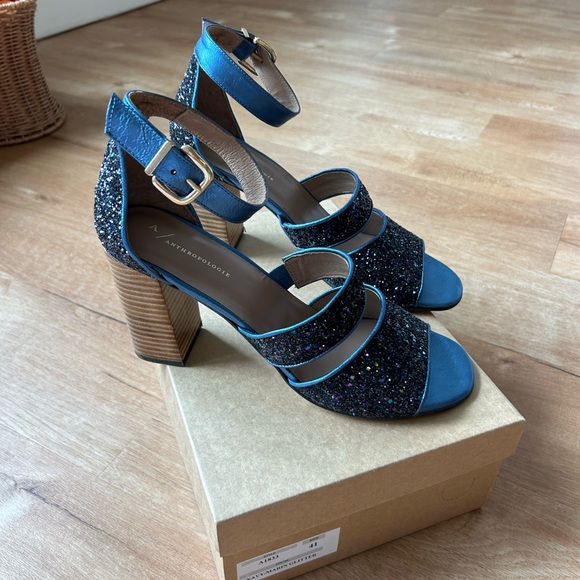 NWOT Anthropologie sparkly blue heels - Picture 4 of 10